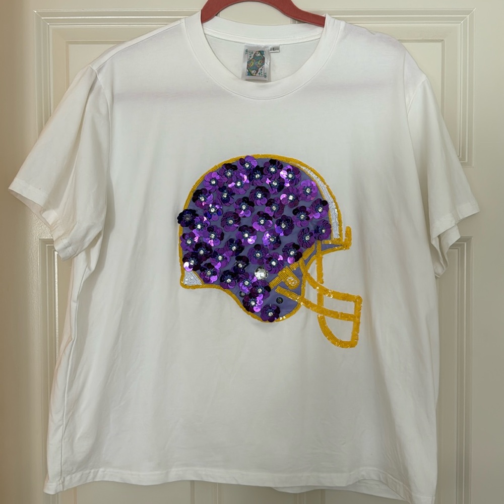 Queen of sparkles purple and gold helmet tee
